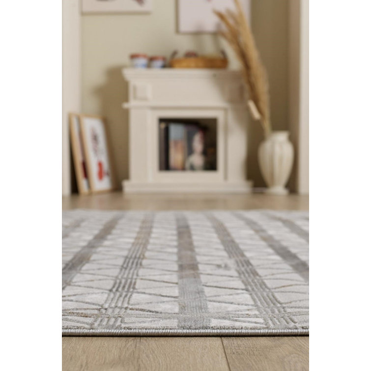 Aegean House Tove Grey Geometric Polyester Machine Made Area Rug
